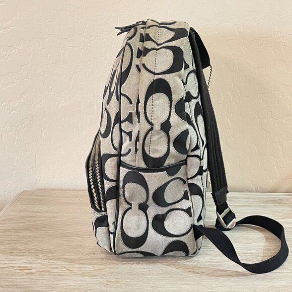 Coach Backpack F24365 Signature C Logo Black Gray Silver Large Metallic Outline - Picture 3 of 8